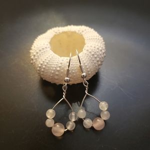 HANDMADE Pink and White Stone Teardrop Earrings